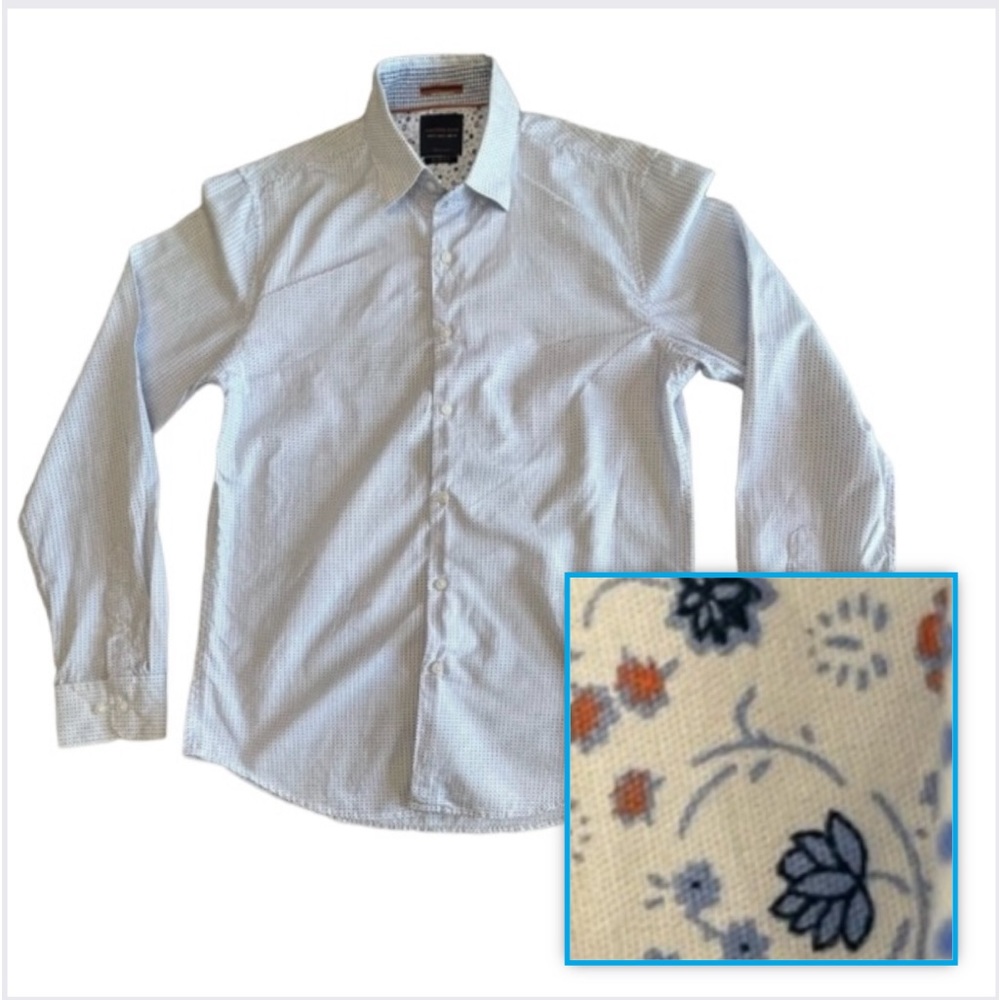 Cactus man, floral & dots, long sleeve button down shirt slim fit